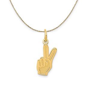 14k Yellow Gold Small Hand Peace Sign Necklace - 16 Inch